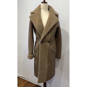 YVES SALOMON METEO Merino Shearling Teddy Reversals Coat Sable Beige Size 32 / 0